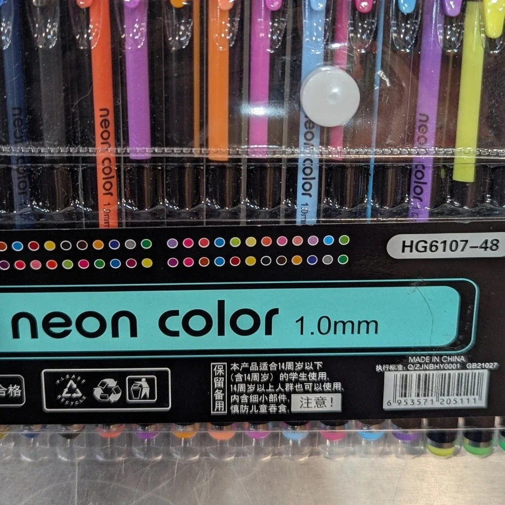 ZuiXua 48 Count Gel Pen Set Neon Metallic Pastel 1.0mm HG6107-48 New